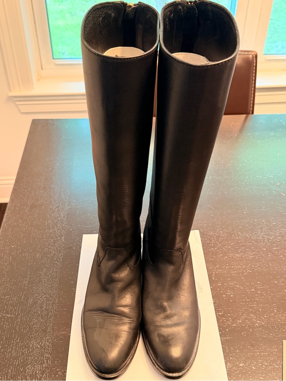 J. Crew Black Leather Riding Boots with Gold Accents